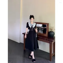 Casual Dresses 23 Women's Small Fragrance French Set Embroidered Collar Short Sleeve Top Style Large Swing Half Skirt Long Dress