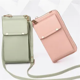 Shoulder Bags Women Purses Candy Color PU Leather Strap Bag Mobile Phone Card Holders Wallet Handbag Pockets For Girls