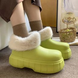 Boots Bebealy New Winter Plush Boots Women New Fashion Waterproof Furry Cotton Shoes Outdoor Cosy Fuzzy Shoes Thick Sole Cotton Slides