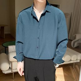 Autumn mens long sleeved shirt fashionable Korean bag ironless business casual elastic lapel shirt white light blue 240323