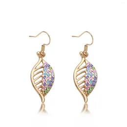 Dangle Earrings ER-00268 Fashion Crystal Jewerly Valentine's Day Gift For Girlfriend Gold Plated Women Rhinestone Leaf Drop Earings