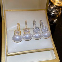 Dangle Earrings French Elegant Zircon Pearl Ear Hook Drop For Women Light Luxury Versatile Party Jewelry