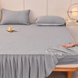 Bed Skirt Solid Color Cotton Fitted Sheet 2-in-1 Mattress Dust Protection Cover Modern Minimalist King Bedspread