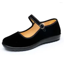 Casual Shoes Ladies' Black Velveteen Athletic For Spring And Autumn El Tooling With Buckle Design