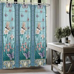 Shower Curtains Garden Curtain Colourful Butterfly Floral For Bathroom Modern Design Plant Fabric Bath With Hooks