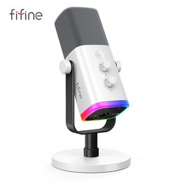 FIFINE XLRUSB Dynamic Microphone with Headphone JackRGBMuteMIC for Recording Streaming Gaming PS4PS5 Ampligame AM8W 240322