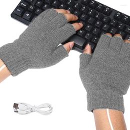 Cycling Gloves USB Heated Rechargeable Heating Mittens Winter Washable Half Hand Warmers Electric Thermal Cold Weather For