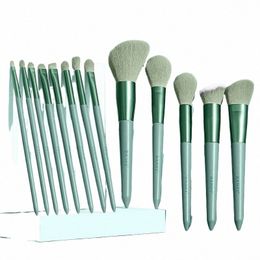 13 pieces of cosmetic brushes set super soft Matcha green brush with veet cloth bag-synthetic hair makeup brush-make up tool L4D5#