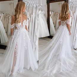 Boho A Line Dress for bride off shoulder lace Wedding Dresses bridal gowns vestidos novia bodice backless country robe de mariage