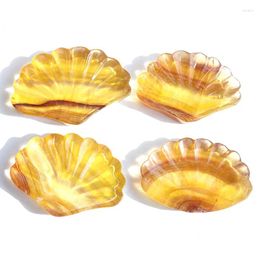 Decorative Figurines 1 Pcs Hand Carvings Natural Yellow Fluorite Crystal Shell Shaped Bowl For Craft