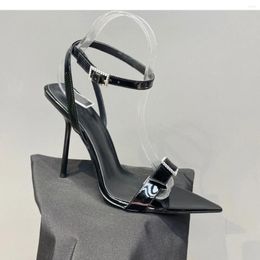 Dress Shoes Black Heeled Sandals Women 2024 Summer High Heels Sandalias De Mujer Pointed Toe For Ankle Strap Party Ladies