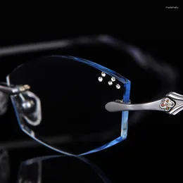 Sunglasses Frames Glasses Diamond Female Trimming Rimless Titanium With Presbyopia Finished Frame Colour 87 Clear