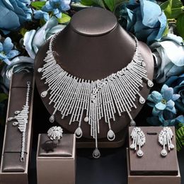 Necklace Earrings Set Luxury Statement Neckalce Ring Bangle 4PCS African Dubai Nigerian Women Wedding Bridal