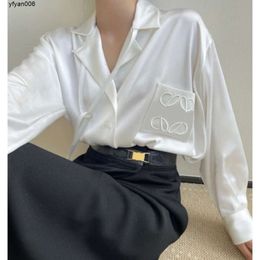 Black White Women Silk Shirts Blouses Mens Designer with Embroidery Spring Autumn Long Sleeve Casual Tops Qualityry15.