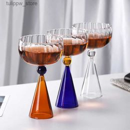 Wine Glasses Creative High Borosilicate Glass Transparent Wine Glasses Vertical Stripes Champagne Goblet Home Amber Blue Coffee Cups Handmade L240323