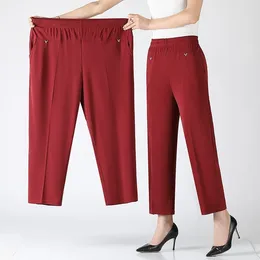 Women's Pants 5XL 6XL 7XL 8XL Middle Aged Summer Thin High Waiste Elastic Loose Straight Female Casual Trousers