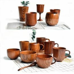 Mugs 3 Pcs Retro Food Grade Jujube Wood With Handle Coffee Mug Or Wooden Tray Japanese Office Water Milk Cup Beer