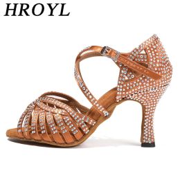 Boots Hroyl Women Latin Dance Shoes High Heels for Girls Shiny Rhinestone Ballroom Tango Dancing Shoes 10/8.5/7.5/6/5cm Heels