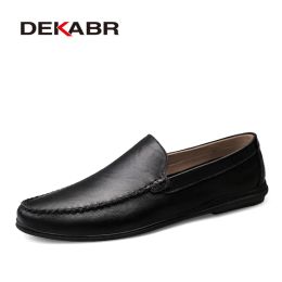 Shoes DEKABR Italian Mens Shoes Casual Luxury Brand Summer Men Loafers Split Leather Moccasins Comfy Breathable Slip On Boat Shoes