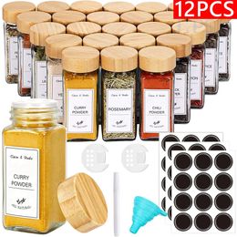 512Pcs Glass Spice Jars with Bamboo Lid Seasoning Containers Salt Pepper Shakers Organiser Kitchen Jar Set y240307