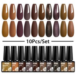 10PCS Coffee Color Polish Set Brown Earth Semi Permanent UV Chocolate Autumn Winter Soak Off Nail Art Gel Varnish 240321