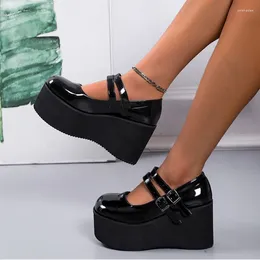 Dress Shoes 2024 Dropship Goth Girls Pumps For Women Buckle Platform Wedges Marry Janes Lolita Cute Sweet Summer Spring