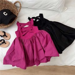 Girl's Dresses Childrens clothing girl tank top dress daily fashion solid color sleeveless A-line casual backless pleats sweet elegant collarless 24323