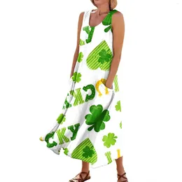 Casual Dresses Women Slim St. Patrick'S Day Printed Vacation Beach Outfits Sleeveless Party Skirt Clothing Summer Comfort Pocket Dress