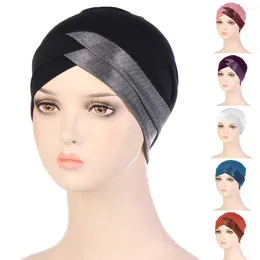 Ethnic Clothing Women Shiny Forehead Cross Prayer Hat Headscarf Pullover Muslim Hijabs Headcloth Turban Bandanas Bottom Cap Headdress