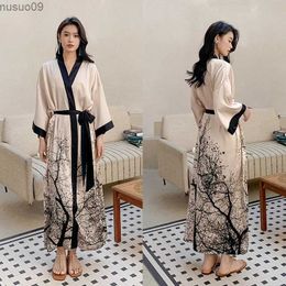 home clothing Womens kimono sexy silk Pyjamas bath gowns Pyjamas summer casual home dresses printed pajamasL2403