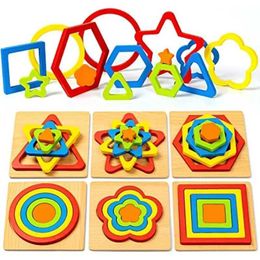 Nesting Stacking Sorting toys Montessori Shape Classification Puzzle for Preschool Infants Wooden Gan Childrens Education Learning Toys 24323