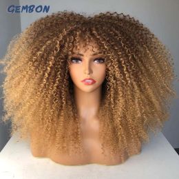 Wigs GEMBON Hair Brown Copper Ginger Short Curly Synthetic Wigs for Women Natural Wigs With Bangs Heat Resistant Cosplay Hair Ombre