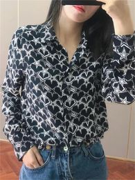 Women's Blouses Blouse For Women 2024 Spring Star Printed Turn Down Collar Single Breasted All-Match Loose Vintage Long Sleeve Shirt