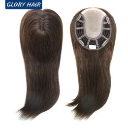 Toppers GLORYHAIR TP18 Chinese Remy Human Hair Topper for Women 14 inches Natural Straight Toupee Women 3 Hair Clips on Hair Pieces