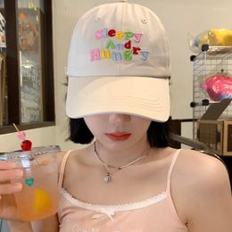Ball Caps Ins Colour Letter Embroidered Baseball For Women Korean Version Versatile Wide Brim Show Face Small Sweet Cute Sun Hat