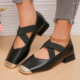 Dress Shoes Big Size 44 Mary Jane For Women 2024 Outer Wear Cross Strap Casual Square Toe Comfortable Flat