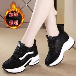 Women Spring Casual Platform Shoes Fashion High Heels Woman Wedges Sneakers 8 CM Heigh Increasing Outdoor White 240313