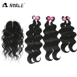 Weave Noble Synthetic Hair 1620 inch 7Pieces Black Blonde Weaving Body Wave Hair 6 Bundles With Closure Lace For Black Women