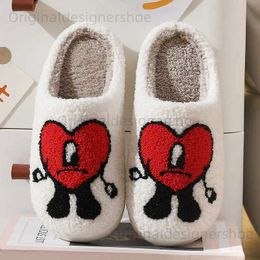 Slippers Winter Home Warm Women Slippers House Girl Fur Cute Bad Bunny Love Cushion Slides Bedroom Ladies Cotton Female Plush Shoes T240323