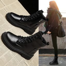 Boots Black Ankle Boots for Women Fashion Shoes Autumn and Winter PU Leather Casual Short Boot Female Comfortable Walking Footwear