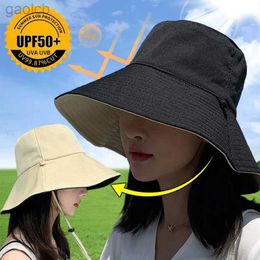 Wide Brim Hats Bucket Womens double-sided folding bucket hat summer sun Visor fisherman UV resistant wide Gorra buckets 24323