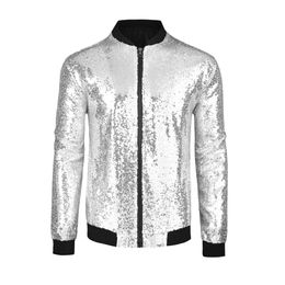 Lars Amadeus Men's Varsity Halloween Party Disco Shiny Sparkly Glitter Sequins Bomber Jacket