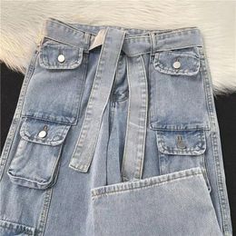 Men's Jeans Vintage Solid Colour Cargo Pants Men Multi Pocket Baggy Y2k Japanese Wide Leg Denim Trousers Hip Hop Punk Streetwear