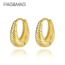 Earrings PAG&MAG Twisted Hoop Earrings 925 Sterling Silver Geometric Water Drop Clip on Earrings for Women Gold Colour Trendy Fine Jewellery