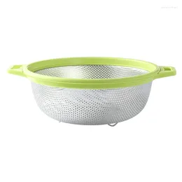 Kitchen Storage Stainless Steel Colander With Handle And Legs Large Metal Green Strainer For Pasta Berry Veggies Fruits Noodles Salads