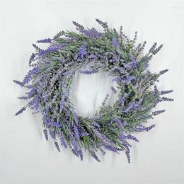 Decorative Flowers Realistic Spring Lavenders Wreath For Front Door Artificial Farmhouses Decors
