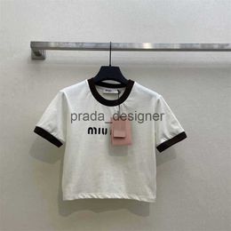 Designer Women's T shirt 24ss Early Spring New MIUI Elegant Girl Age Reducing Collar Edge Contrast Design Printed Small Short sleeved T-shirt