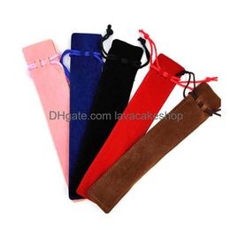 Pencil Bags Wholesale Home Creative Design P Veet Pen Pouch Holder Single Bag Case With Rope Office School Writing Supplies Student Ch Dh832