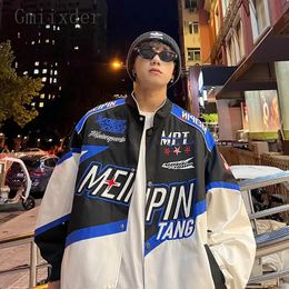 Gmiixder Motorcycle Baseball Uniform American Streetwear Mens Oversize Vintage Racing Jacket Embroidered Bomber 240320