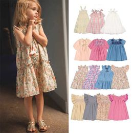 Girl's Dresses Childrens Dress 2024 Summer Lu Collection Girls Ins Rural Style Flower Flip Collar Sleeveless Dress Cute Baby Clothing 24323